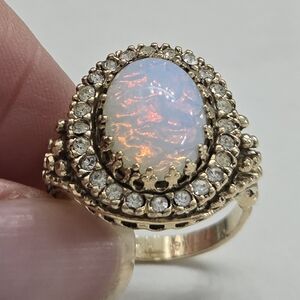 VINTAGE BEAUTIFUL ESPO FAUX OPAL AND CRYSTAL RING, 18k HGE, Size 6.5